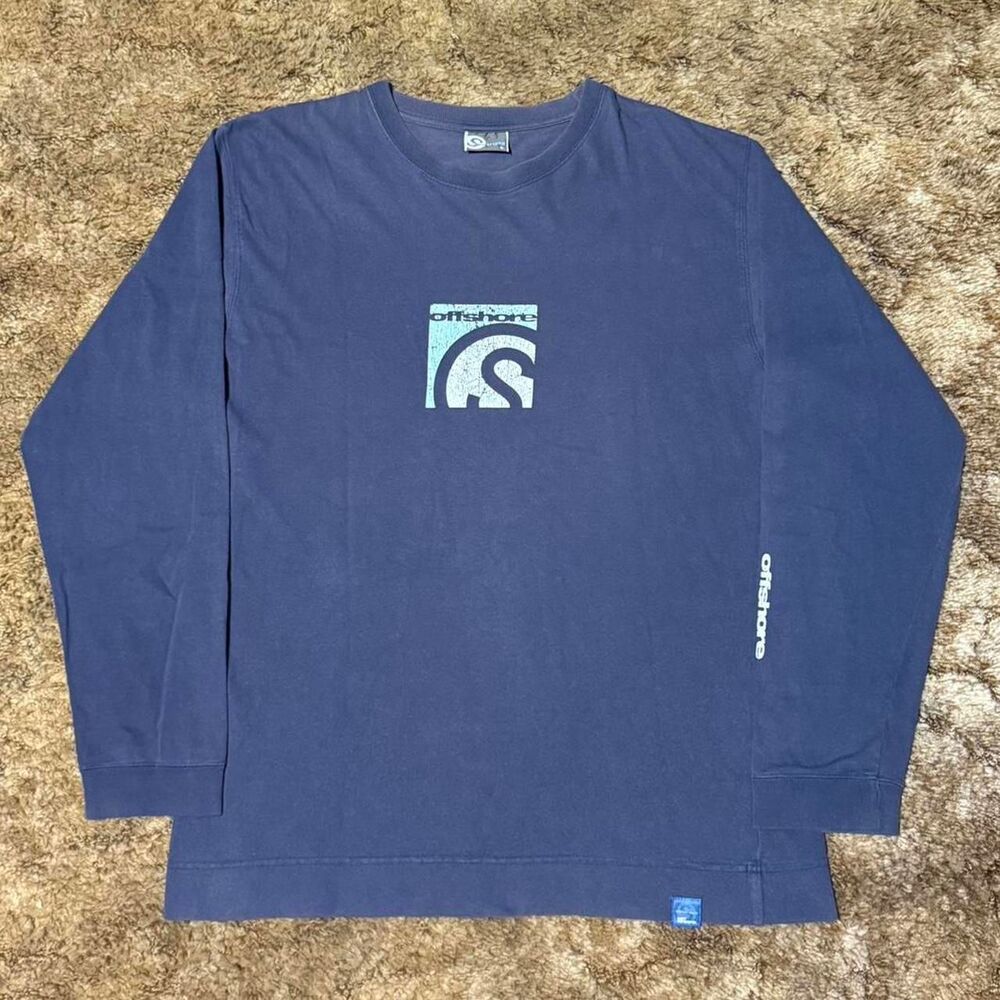Vintage Y2K Offshore Reflective Logo Long Sleeve T-Shirt Tee Navy Blue Large